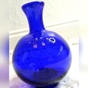 Vintage Blenko Cobalt Blue Glass Vase Handmade